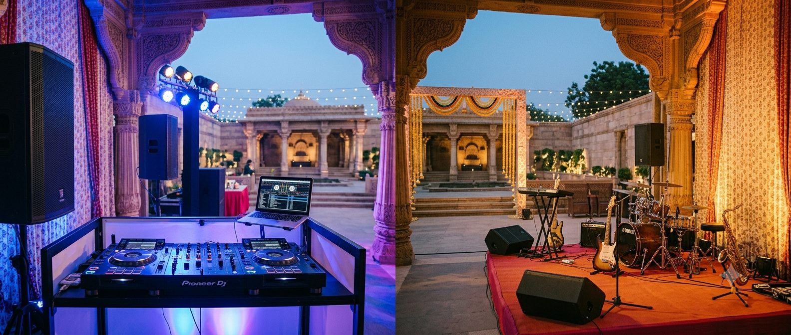 Wedding DJ vs live band comparison for Ahmedabad weddings 2026